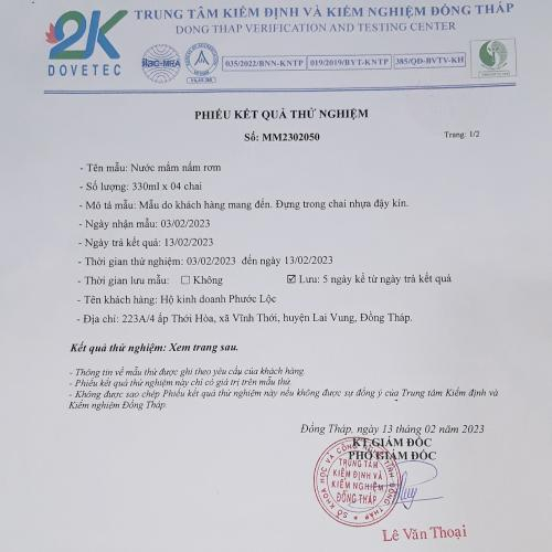 Giấy Kiểm Nghiệm Nước Mắm Nấm Rơm