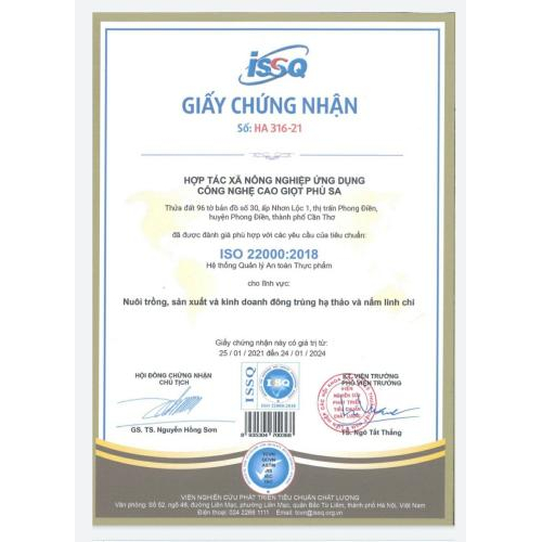 Giấy Chứng Nhận ISO 22000:2018 HTX Giọt Phù Sa