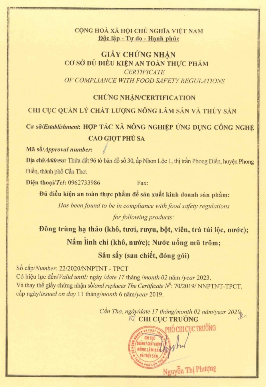 Các loại giấy phép rượu đông trùng hạ thảo