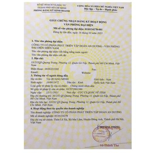 Thông tin pháp lý của công ty